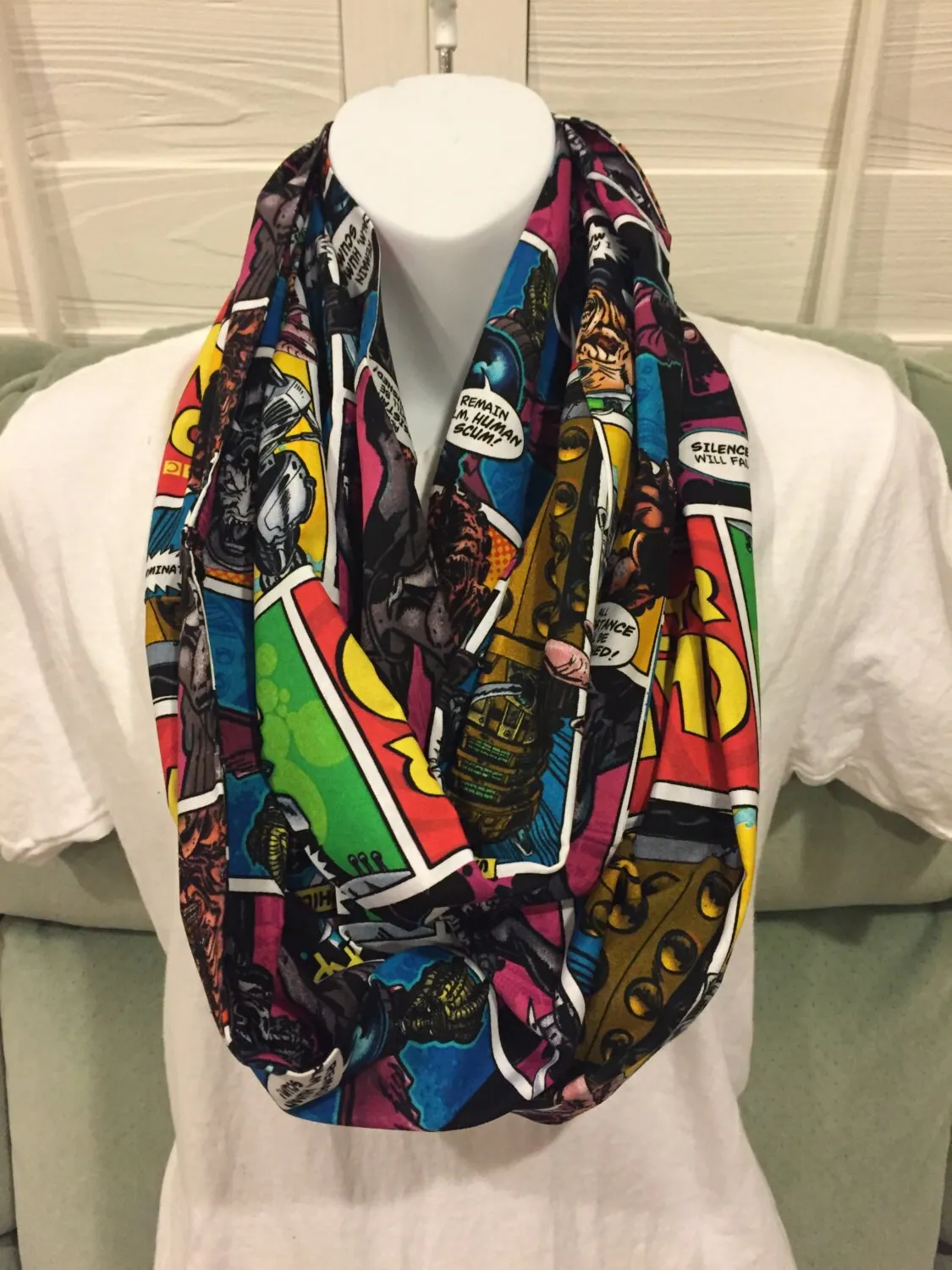 Doctor Who Comic Strip Infinity Scarf - Whovian Fashion Accessory | Sci-Fi Print | Unique Galactic Gift