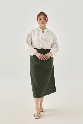 Double Button Closure Pencil Midi Skirt