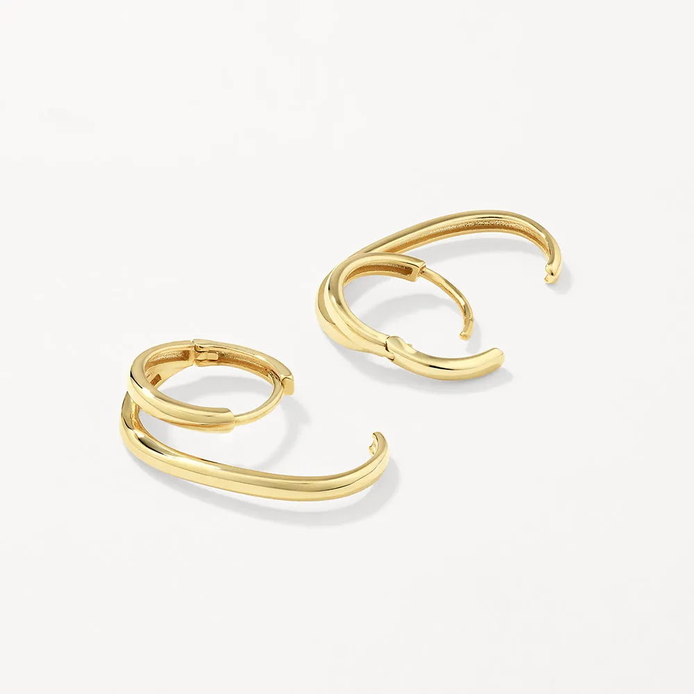 Double Lobe Cuff Huggie Earring in 10k Gold