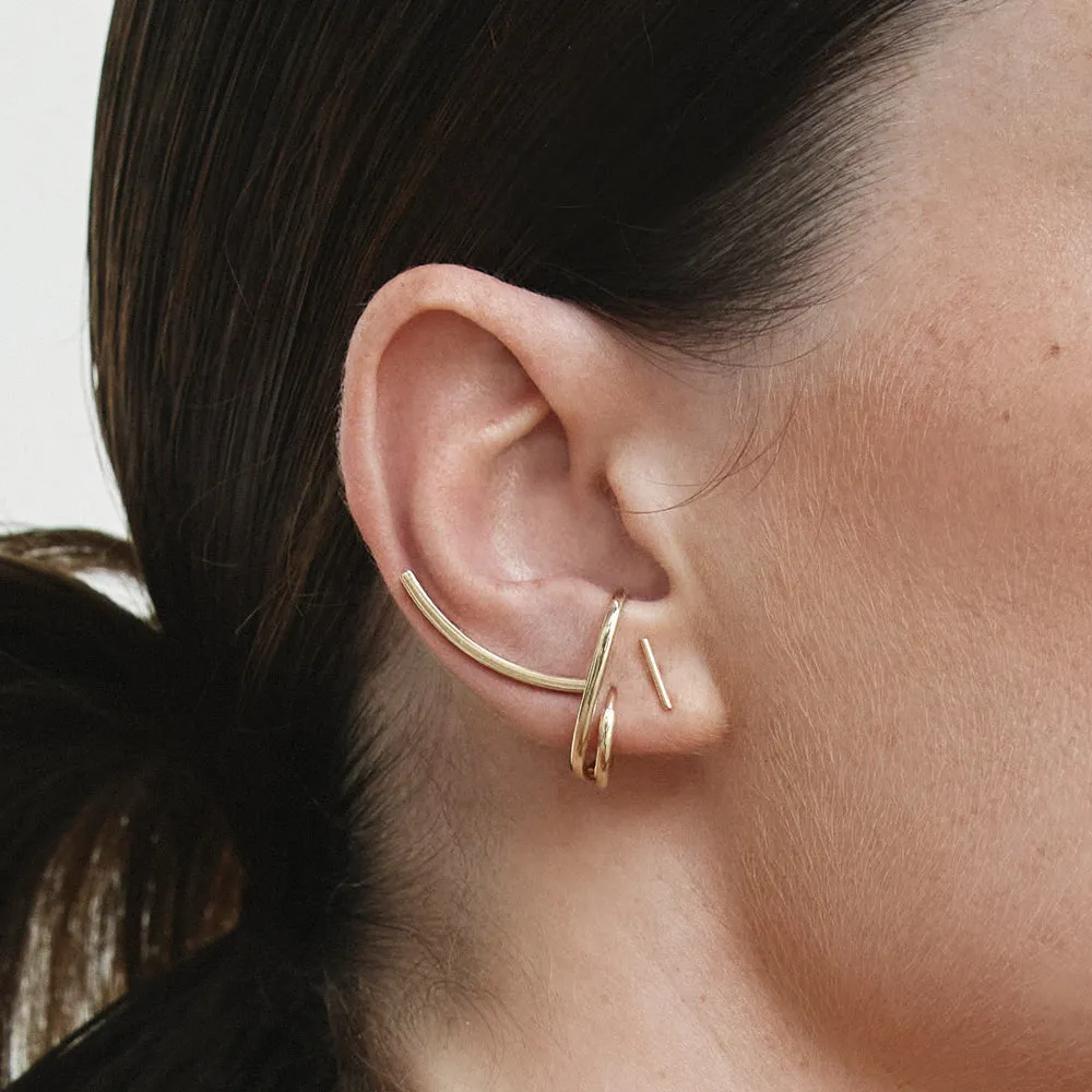 Double Lobe Cuff Huggie Earring in 10k Gold