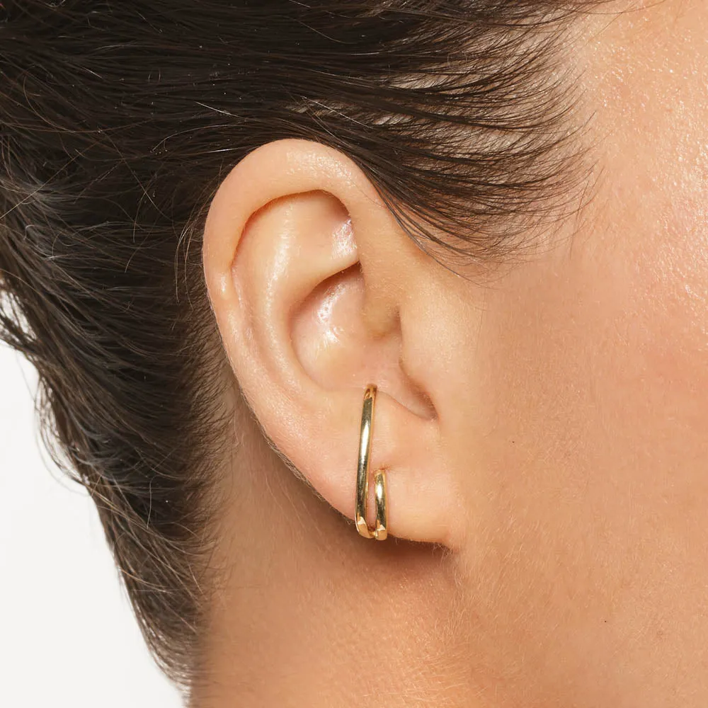 Double Lobe Cuff Huggie Earring in 10k Gold