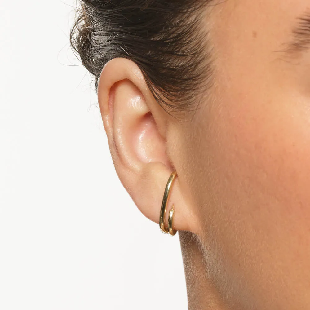 Double Lobe Cuff Huggie Earring in 10k Gold