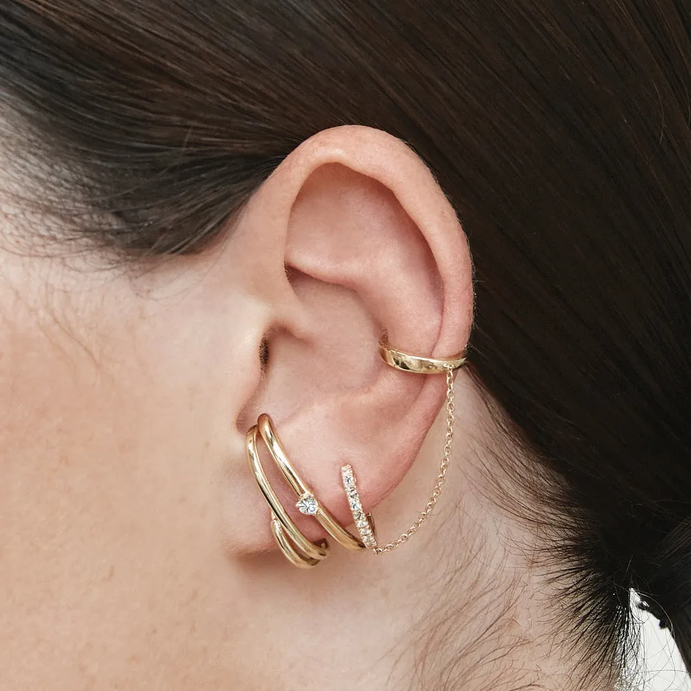 Double Lobe Cuff Huggie Earring in 10k Gold