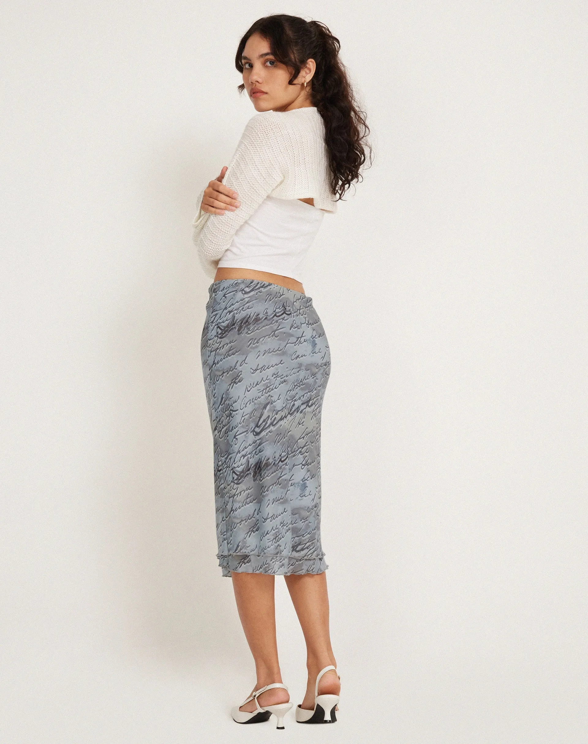 Eldonia Midi Skirt in Mesh Fluid Digi Print