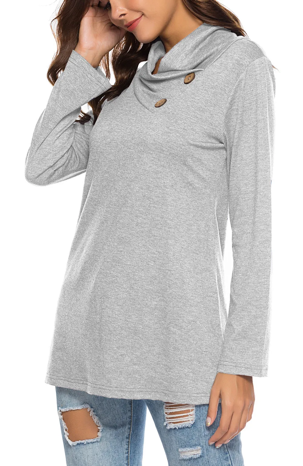 Fashion Solid Color Turtleneck Long Sleeve T-Shirt