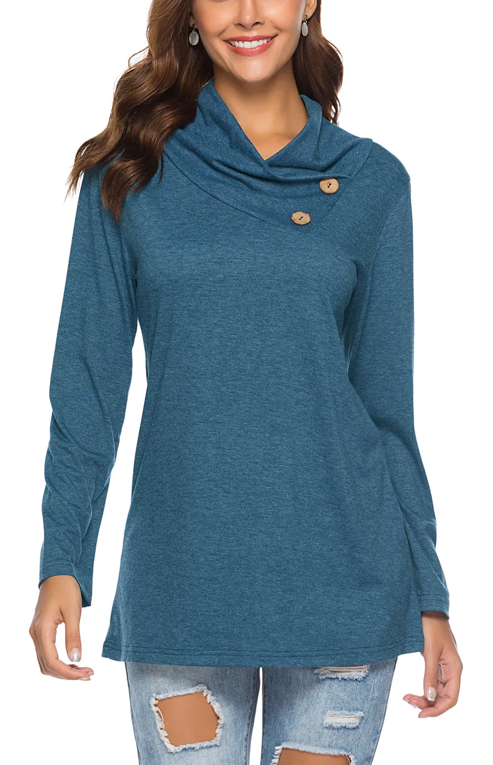 Fashion Solid Color Turtleneck Long Sleeve T-Shirt