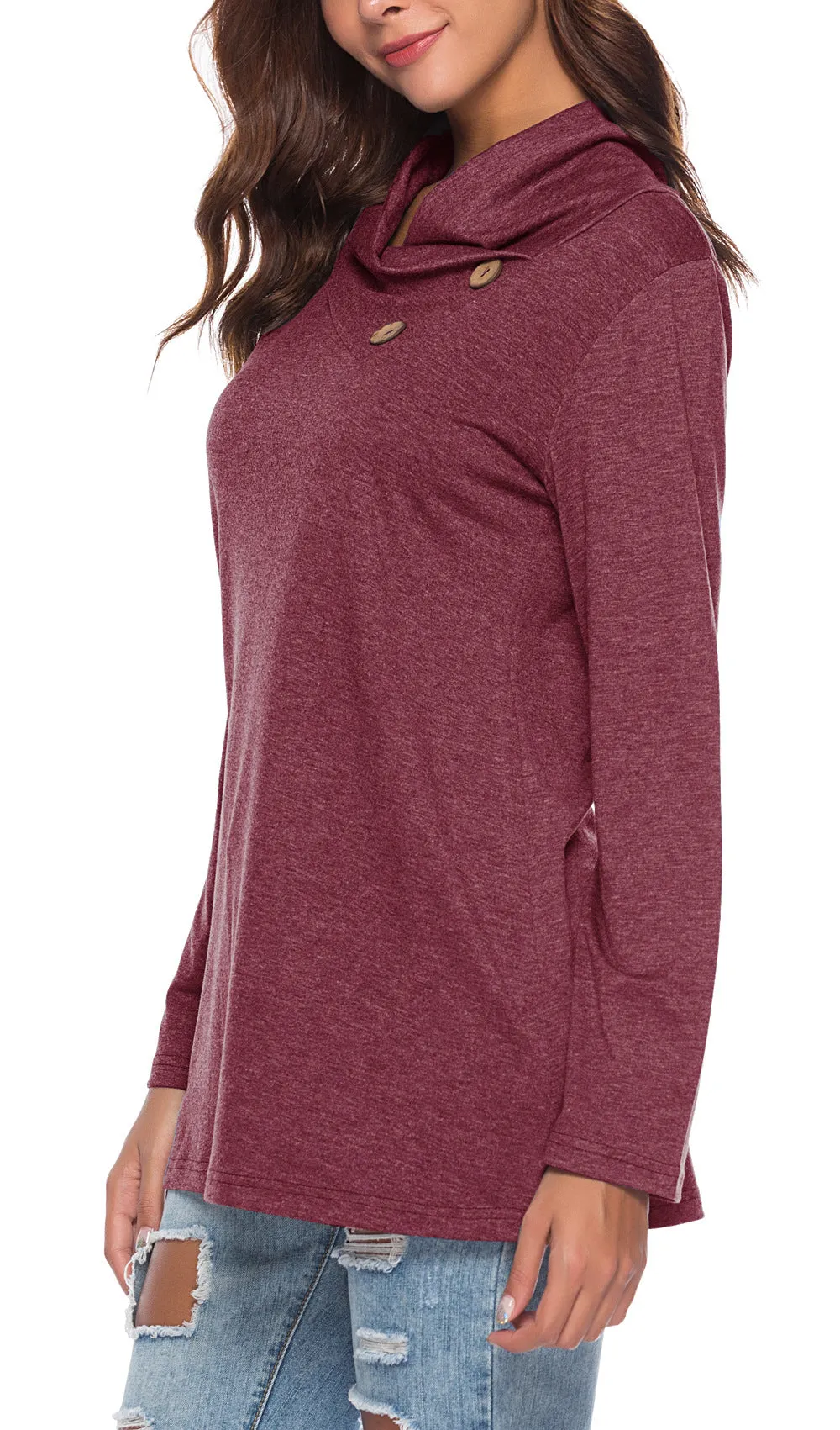 Fashion Solid Color Turtleneck Long Sleeve T-Shirt