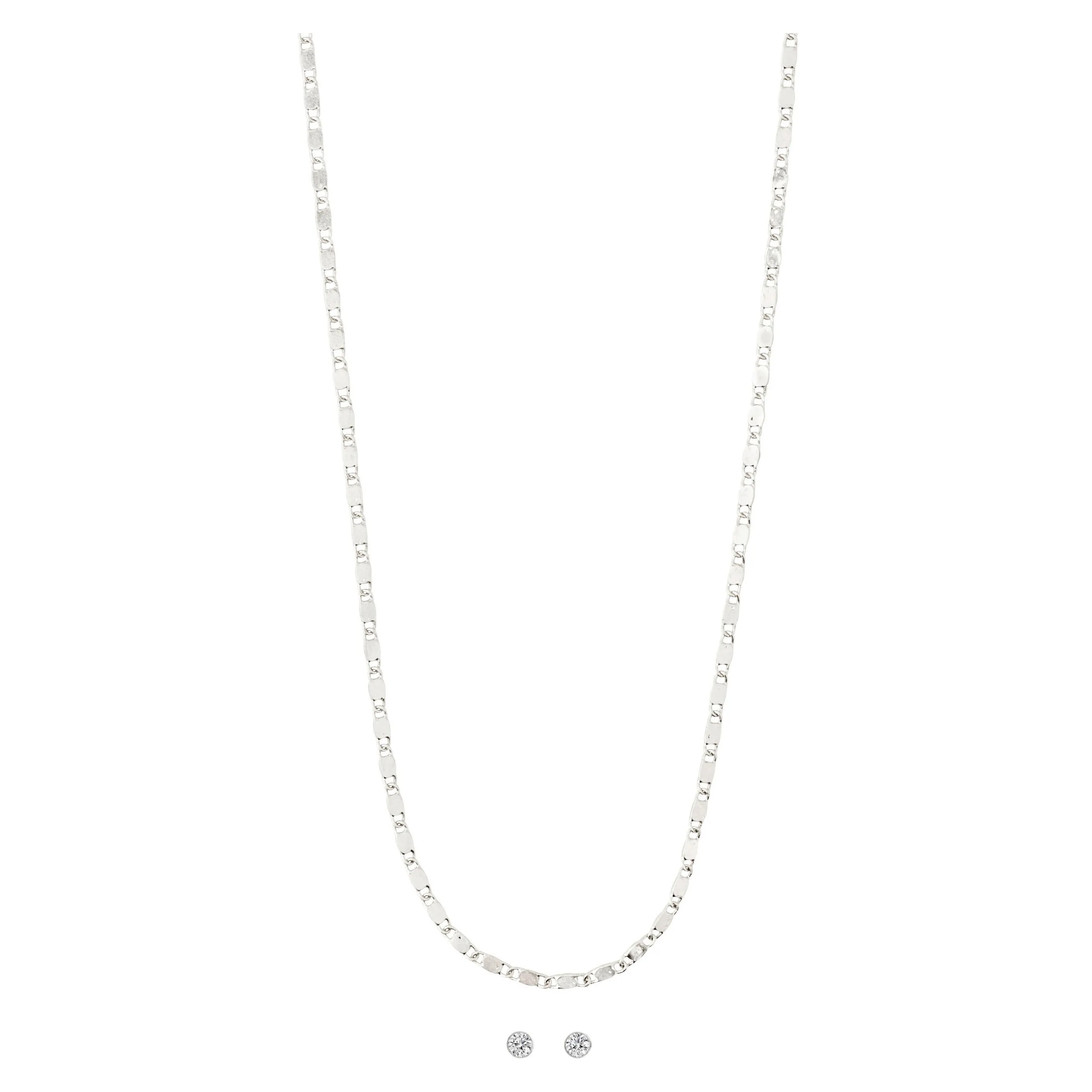 FELICIA giftset, flat link chain & crystalstuds silver-plate