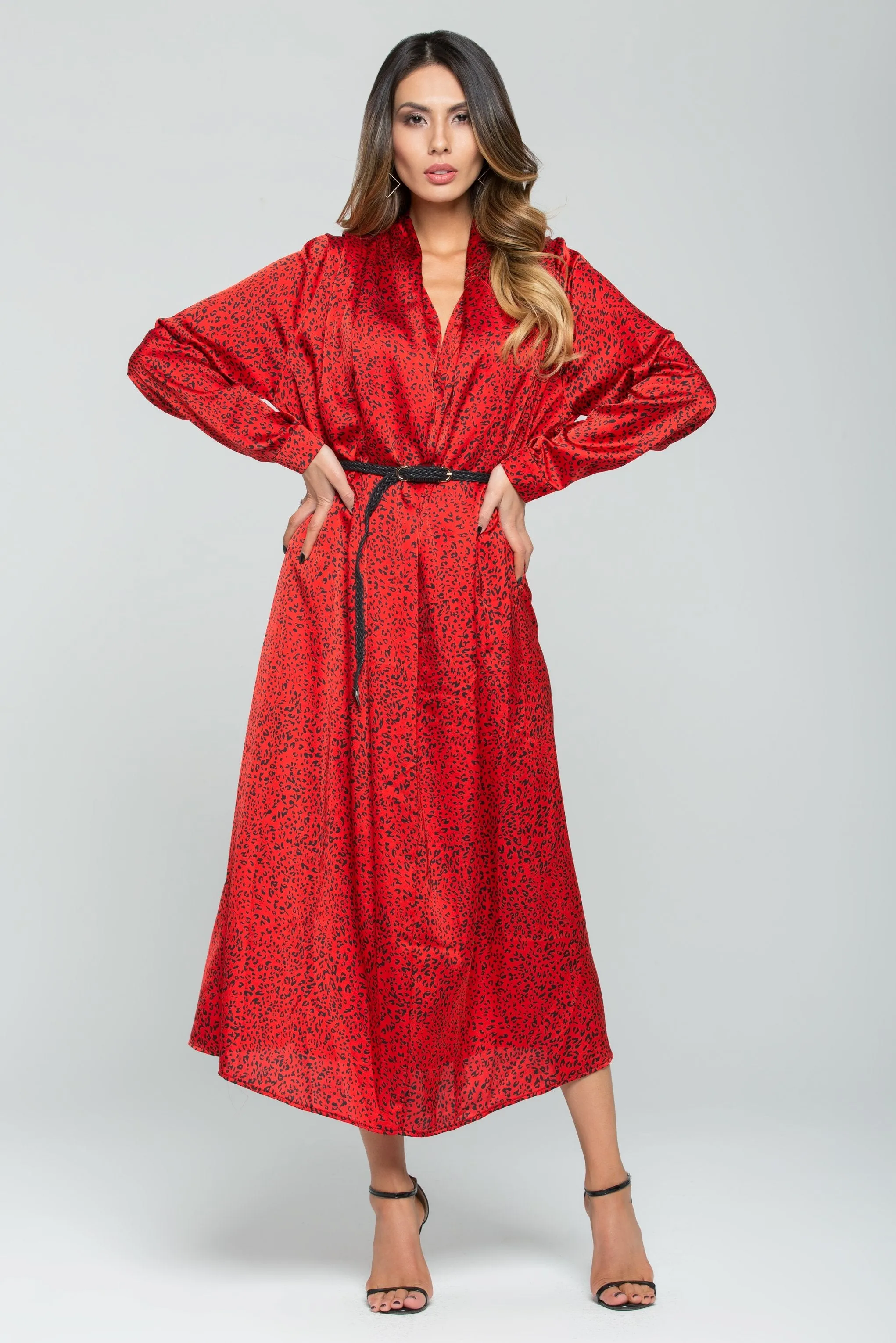 Fiery Red Full Sleeves Flowy Maxi Dress