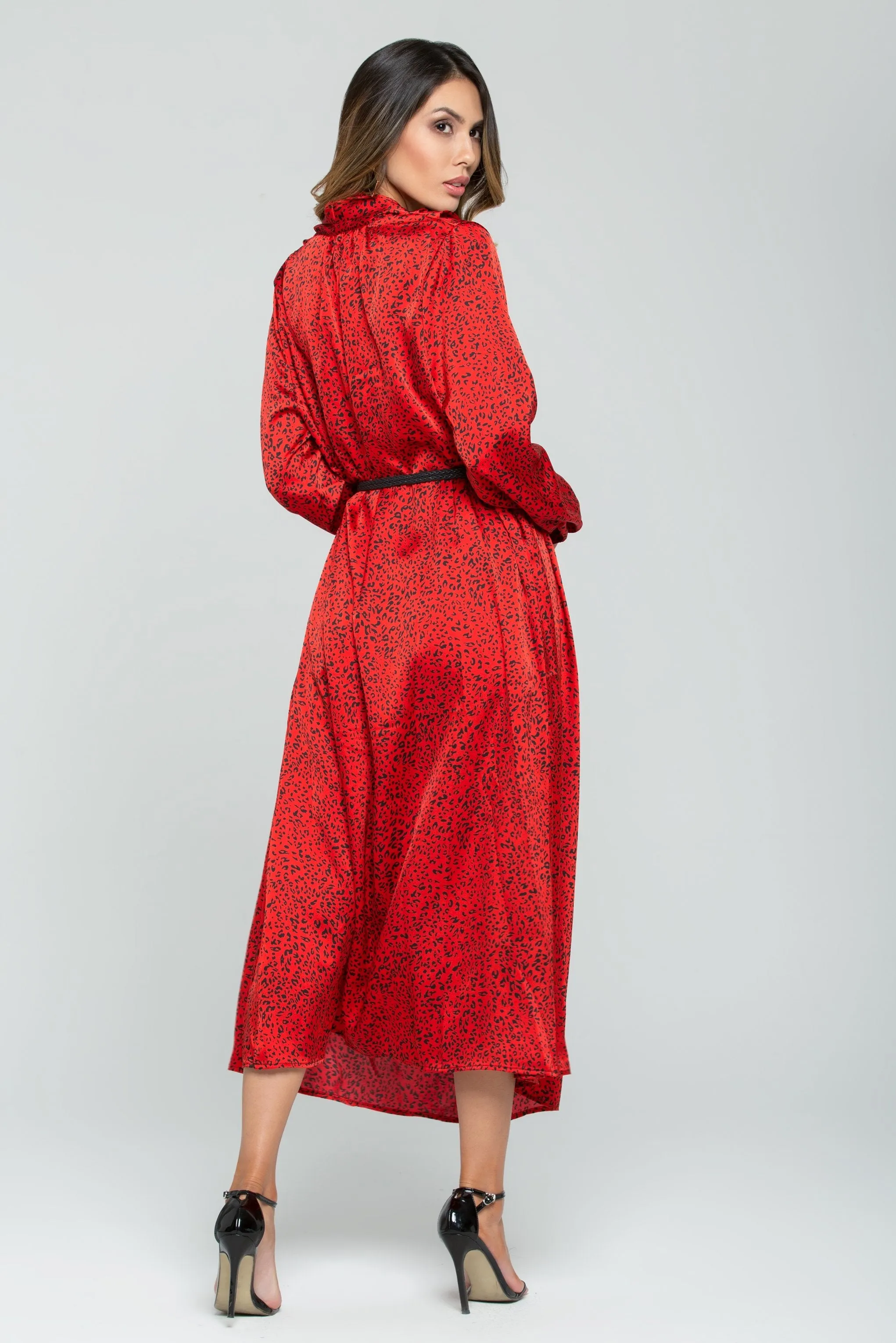 Fiery Red Full Sleeves Flowy Maxi Dress