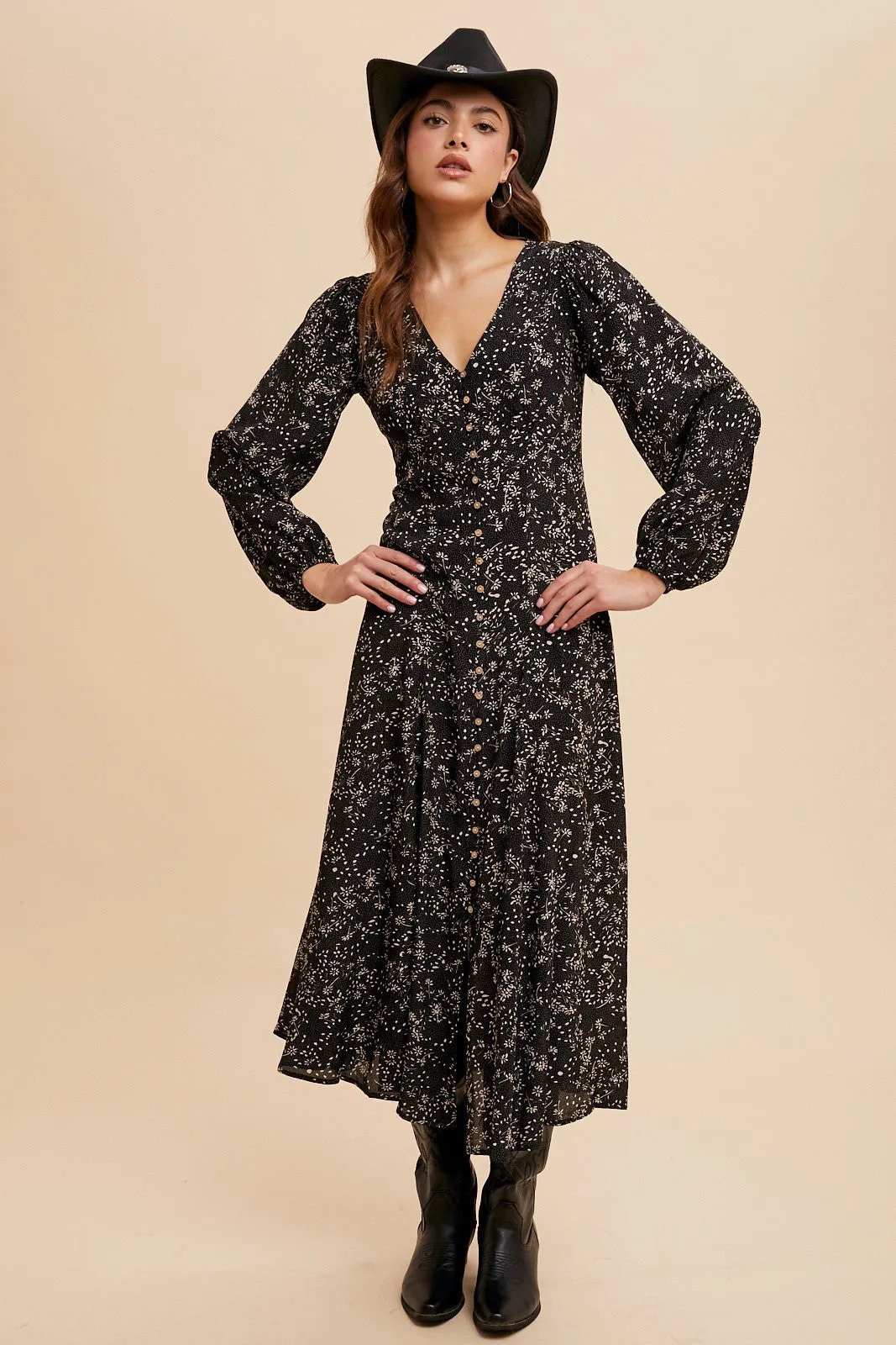 Francie Floral Button Down Maxi Dress - Black