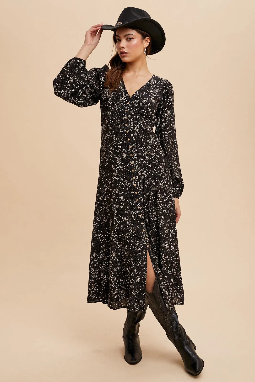 Francie Floral Button Down Maxi Dress - Black