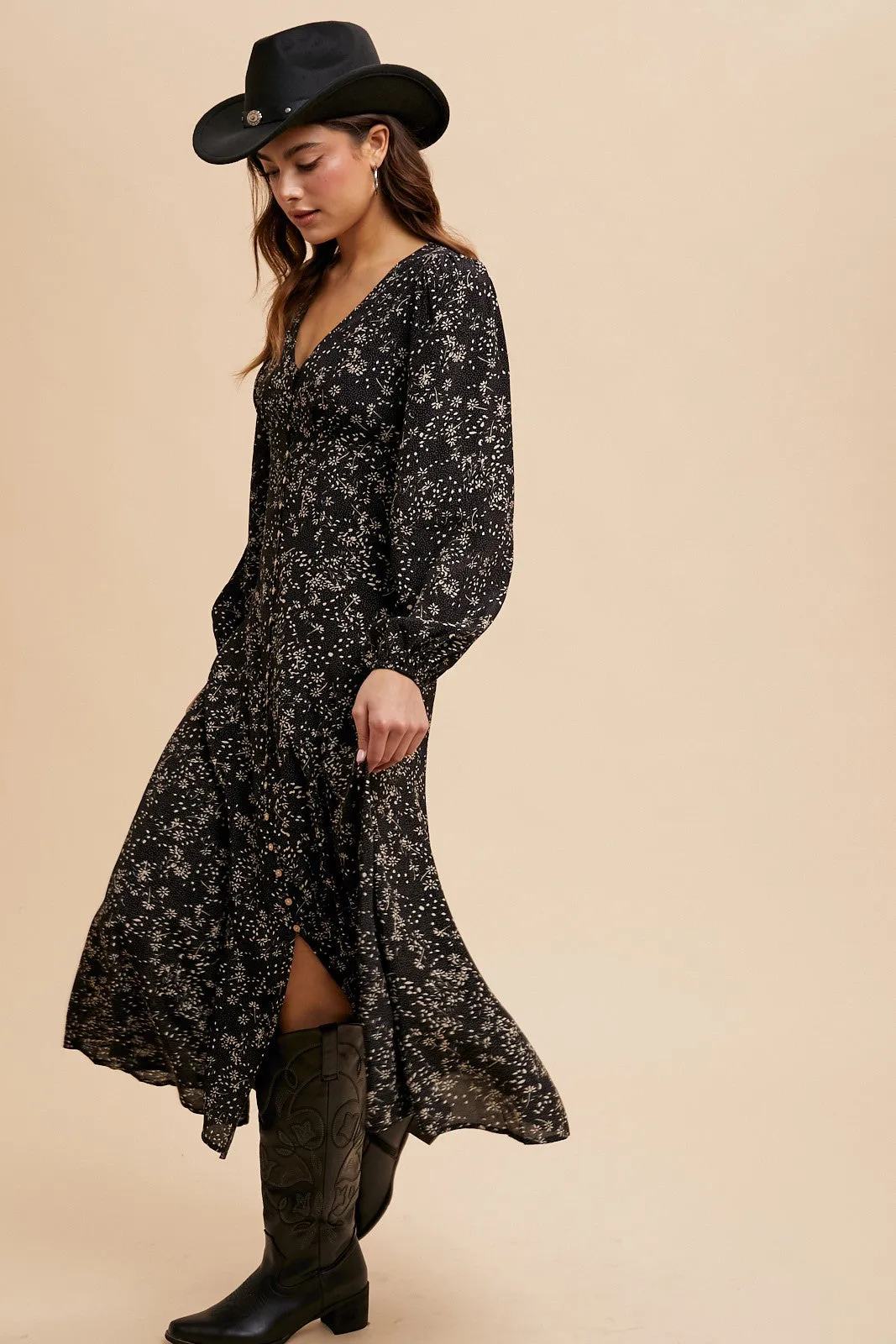 Francie Floral Button Down Maxi Dress - Black