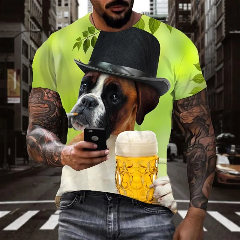 Funny dog tshirts Puppy Cute animal t shirt 3D art costume male Cool big Smart dogs