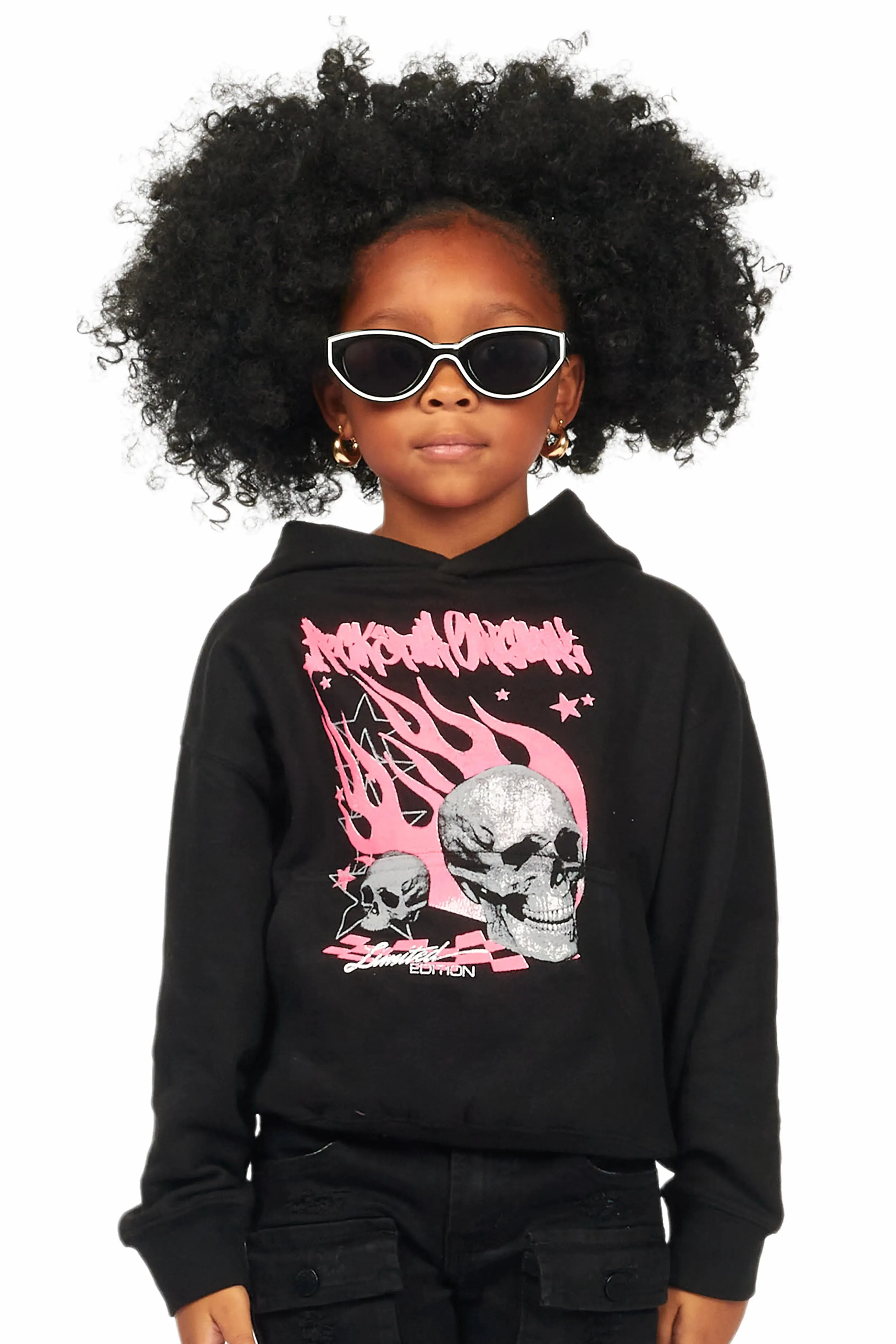 Girls Anessa Black Graphic Hoodie