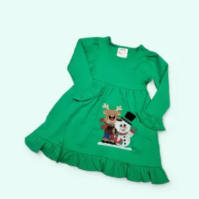 Girls Christmas dress, Snowman Christmas Toddler Dress, Frosty Girls Dress, Personalized Christmas  Red or Green dress, Holiday  dress