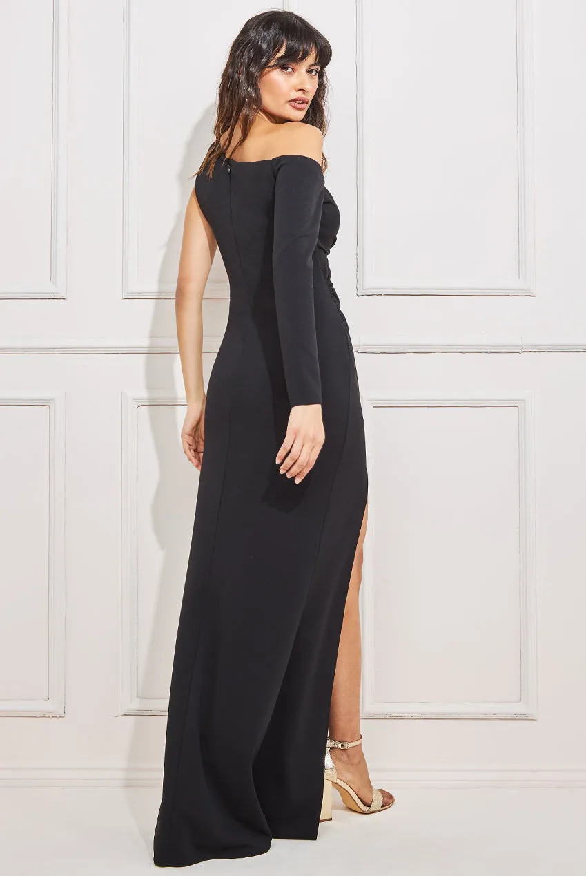 Goddiva Scuba Crepe One Shoulder Maxi Dress With Split