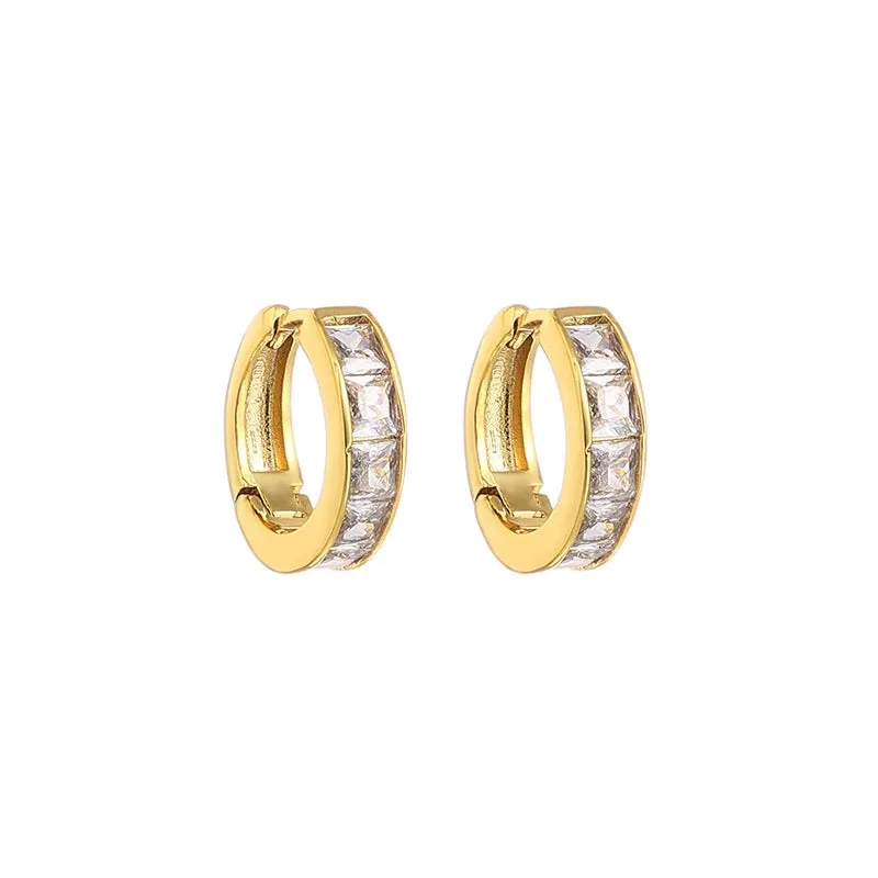 Gold Ear Hoop CZ Earrings