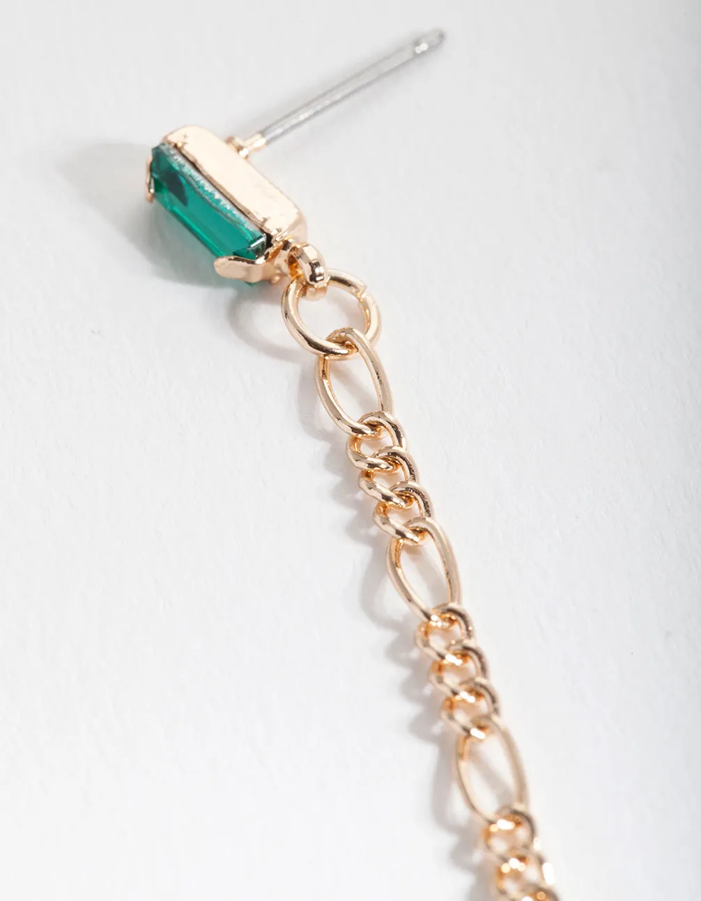 Gold Green Chain Huggie Stud Earrings