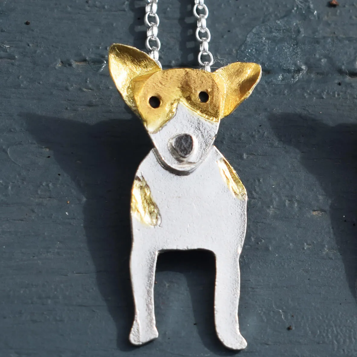 Gold Jack Russell Dog Necklace with Pricked Ears