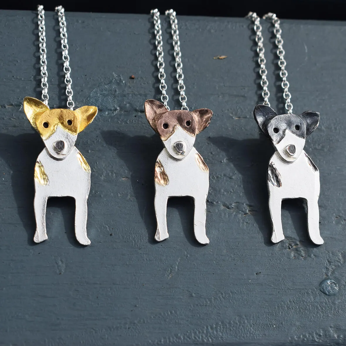 Gold Jack Russell Dog Necklace with Pricked Ears