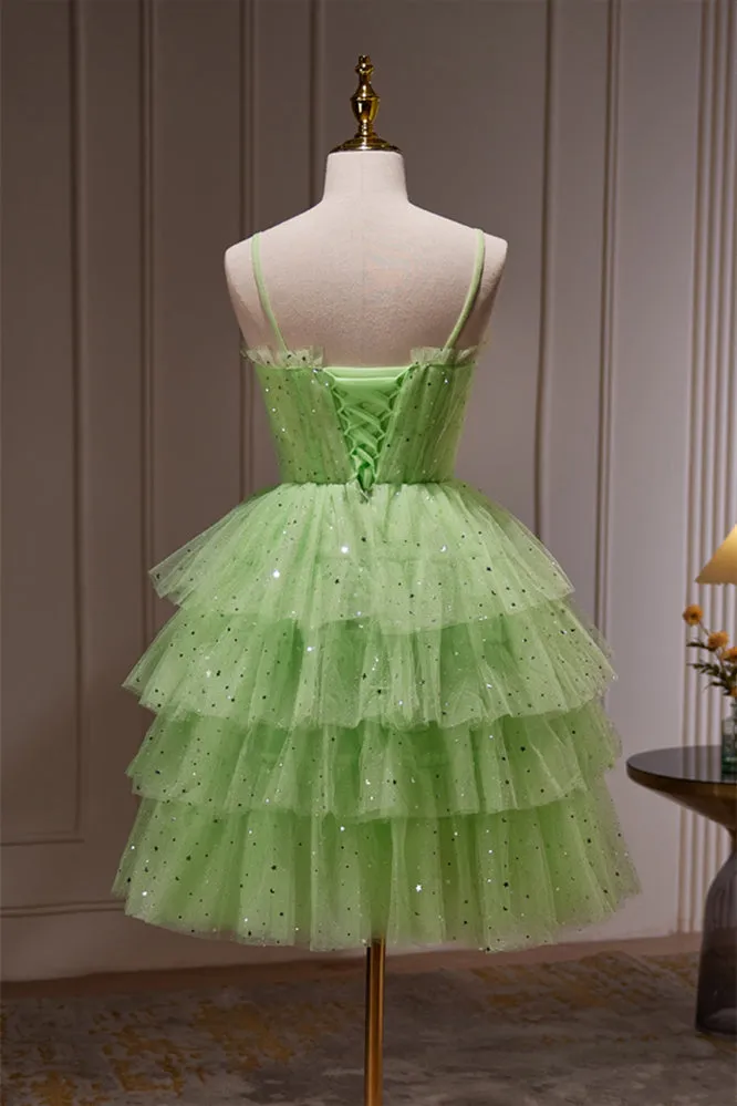 Green Stars Tulle Ruffle A-line Short Party Dress