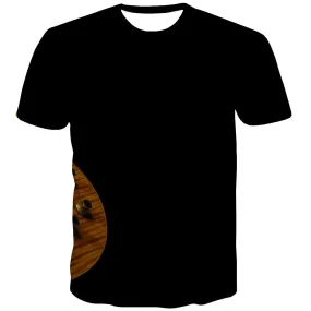 Guitar T shirts Men Music Shirt Print Wooden Tshirt Anime Metal Tshirt Printed