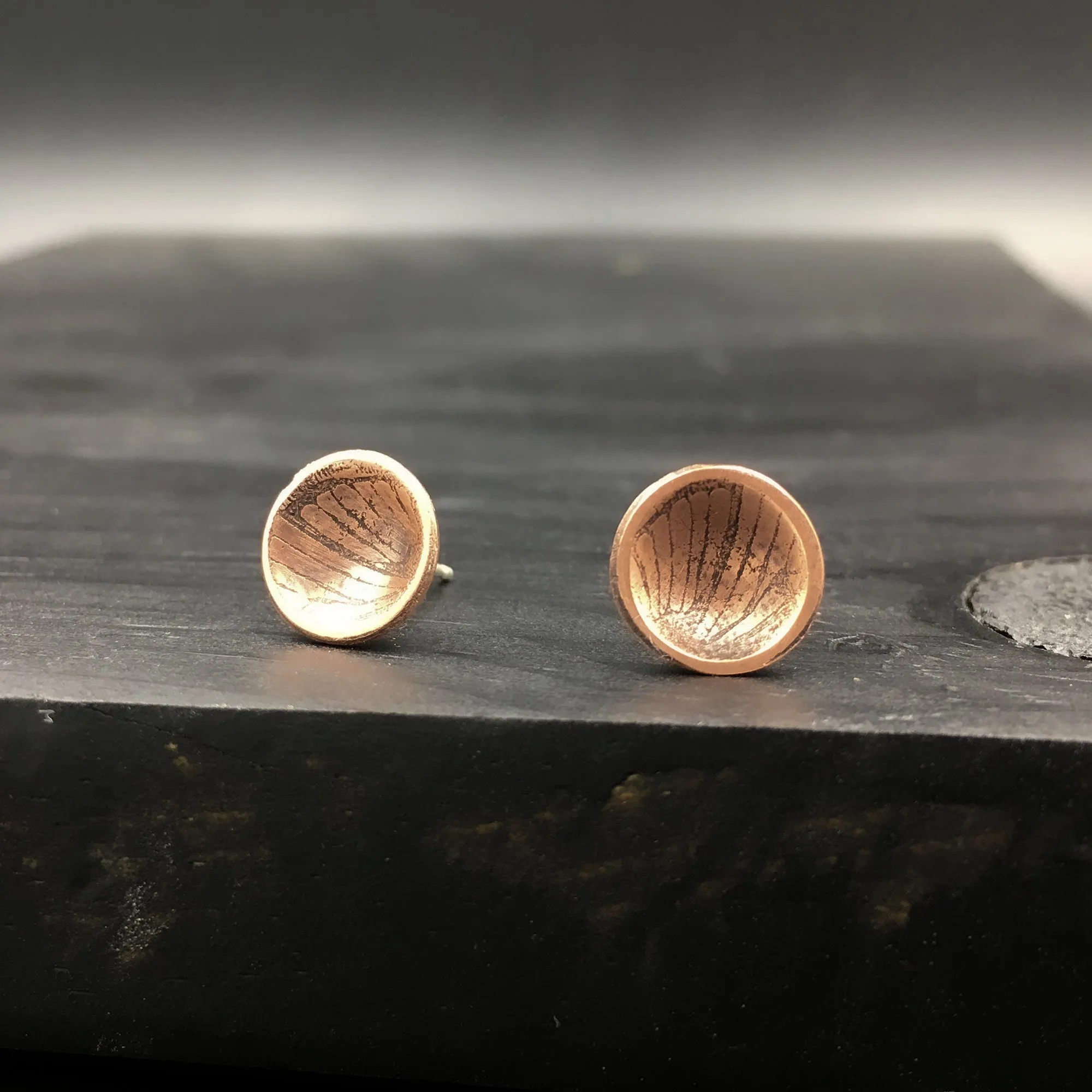 Handmade Copper & Sterling Silver Stud Earrings with Moth Insect Wing Patterns