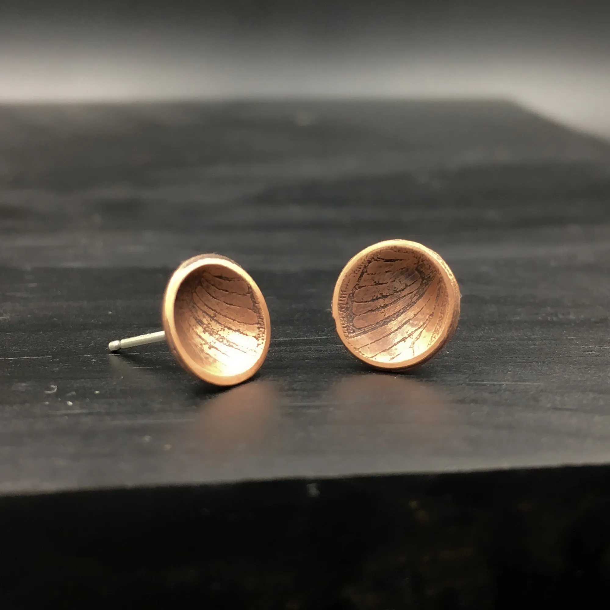 Handmade Copper & Sterling Silver Stud Earrings with Moth Insect Wing Patterns