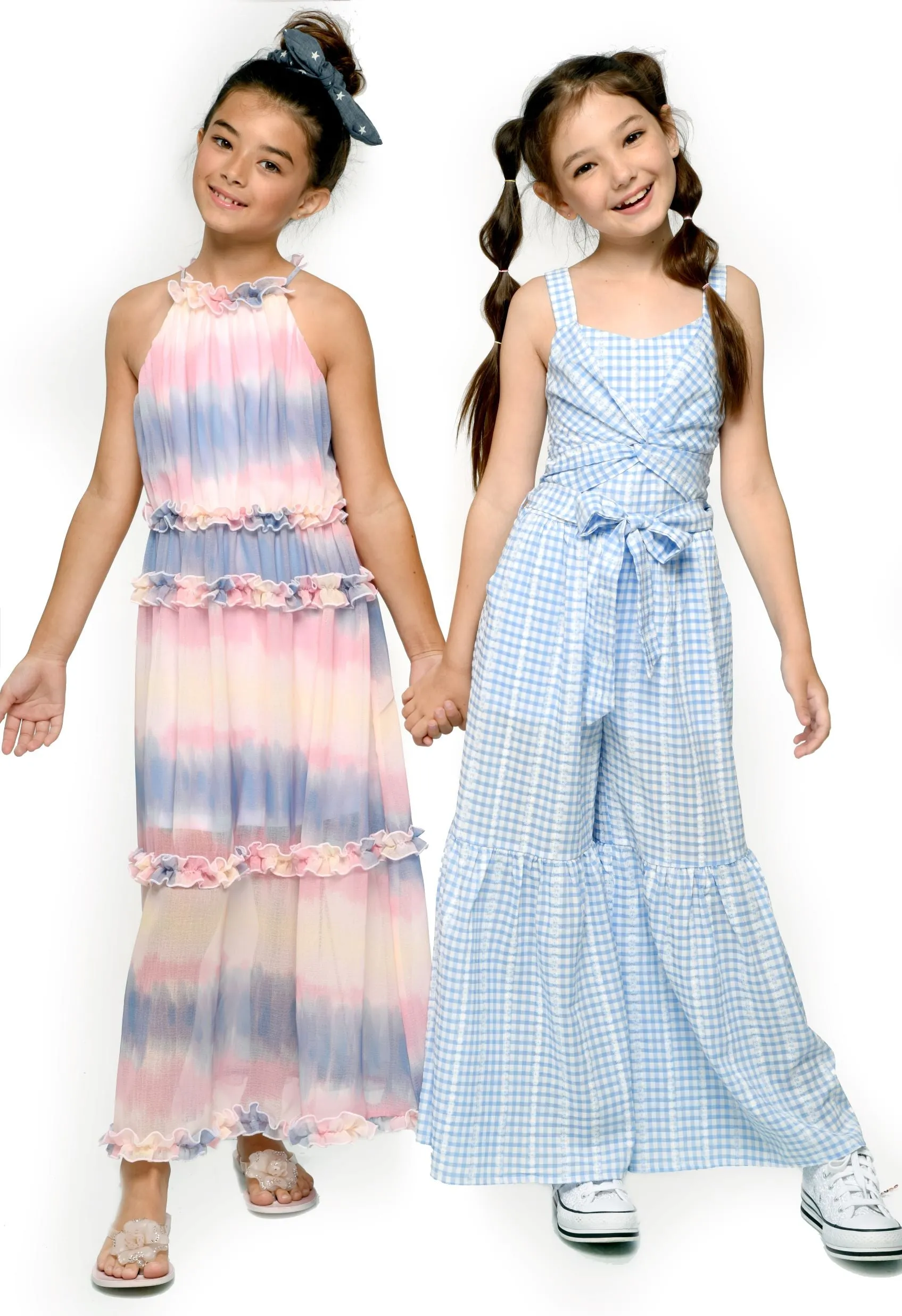 Hannah Banana Blue Tie Dye Frilled Halter Neck Chiffon Maxi Dress