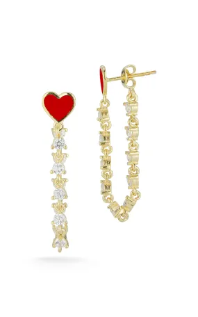 Heart Chain Link Drop Stud Earring