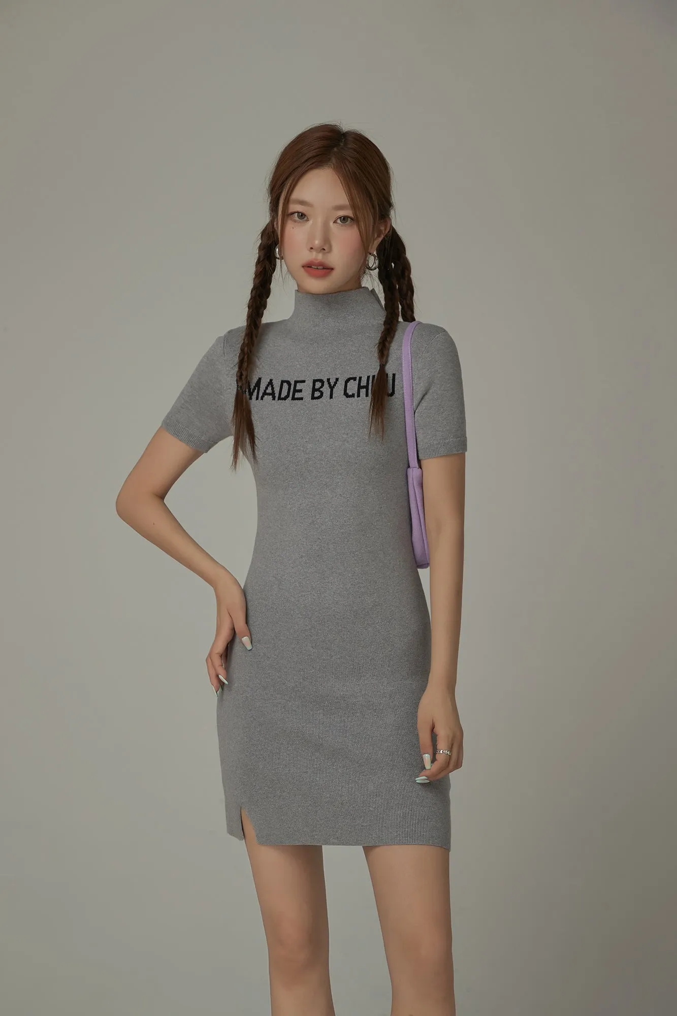 High Neck Logo Knit Mini Dress