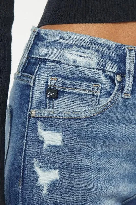 High Rise Slim Straight Blue Jeans