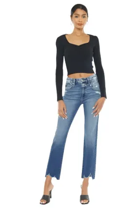 High Rise Slim Straight Blue Jeans