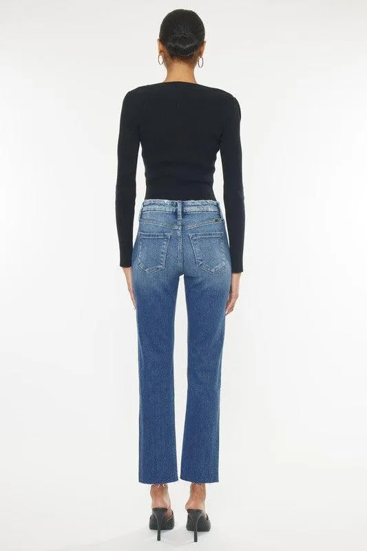 High Rise Slim Straight Blue Jeans