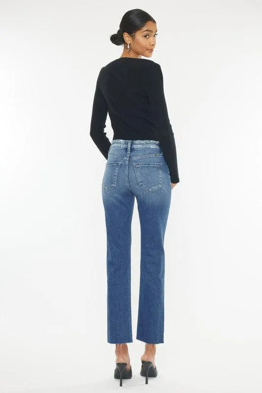 High Rise Slim Straight Blue Jeans