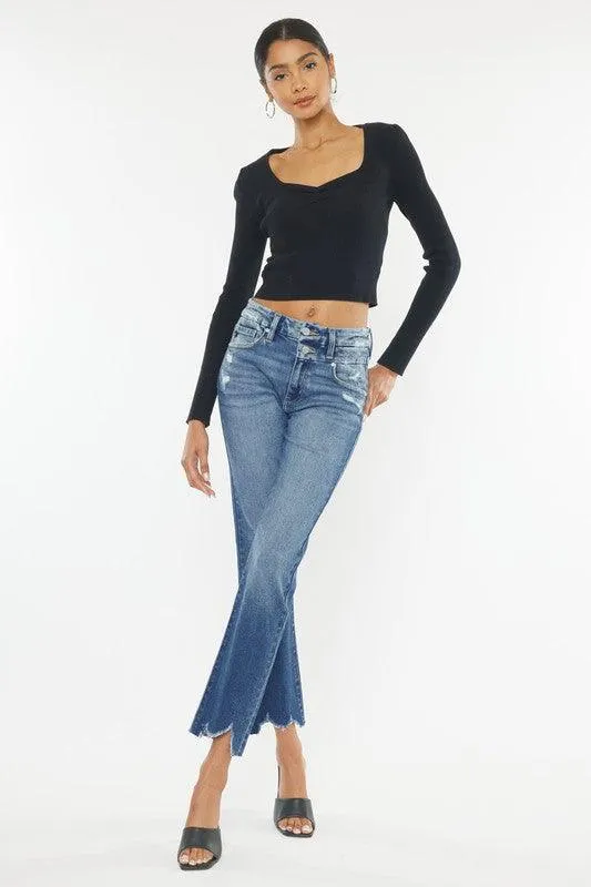 High Rise Slim Straight Blue Jeans