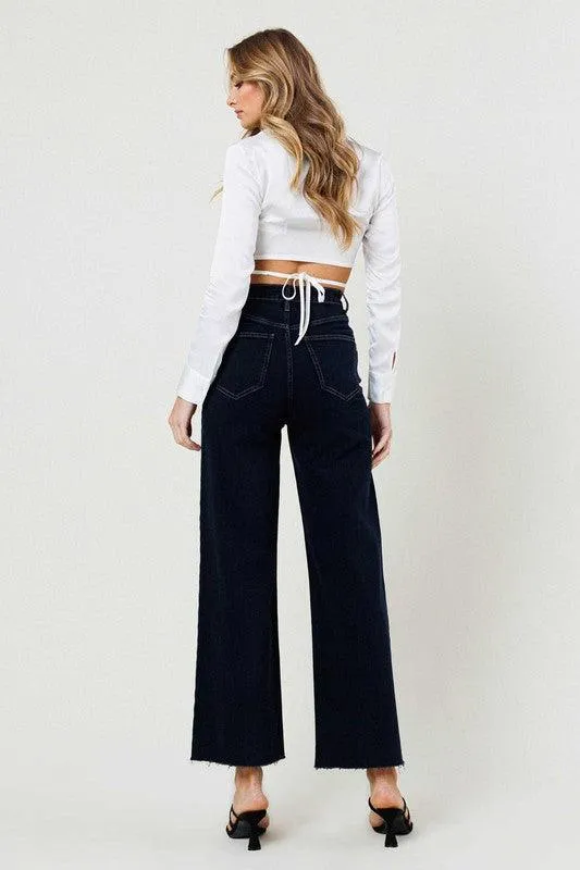 High Waisted Wide Leg Jeans Indigo Blue