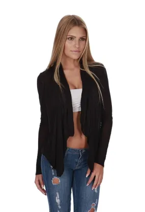 Hollywood Star Fashion Women's Shawl Collar Long Sleeve Cardigan Open Front