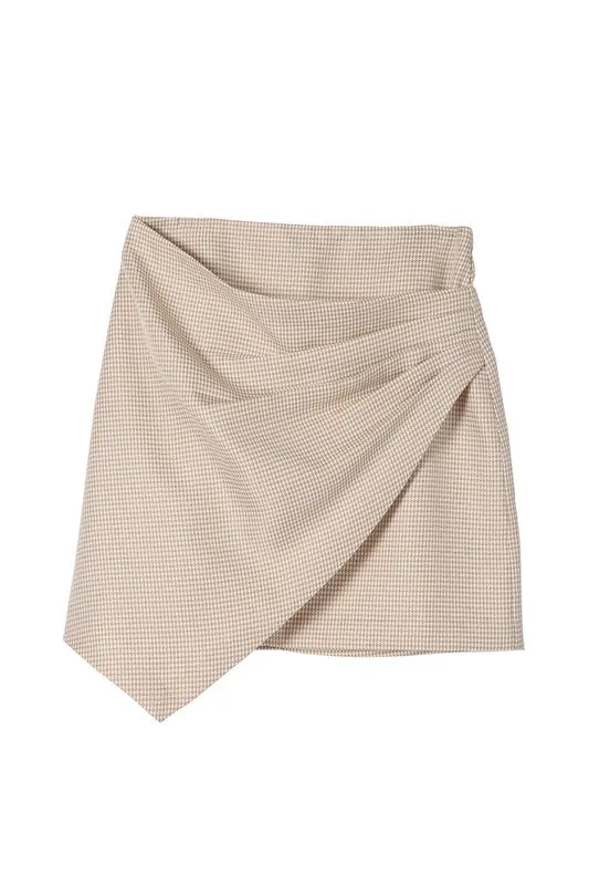 Hound tooth shirred wrap skirt