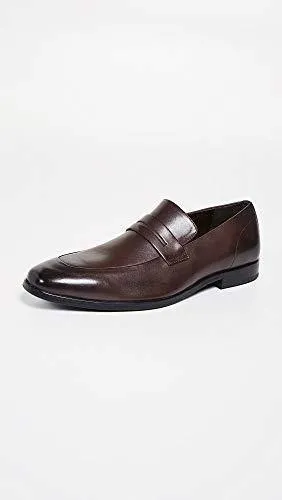 Hugo Boss Mens Highline Leather Square Toe Penny Loafer, Dark Brown, Size 11.0