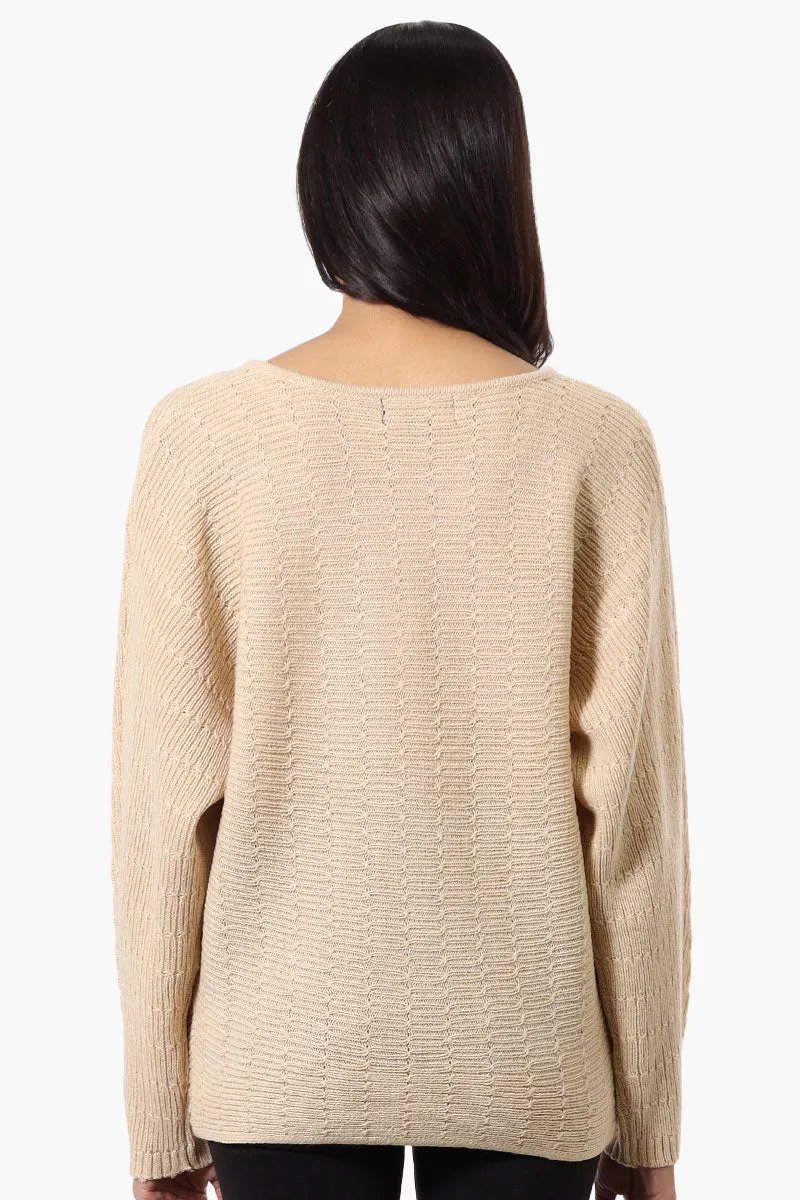 International INC Company Cable Knit Boat Neck Pullover Sweater - Beige