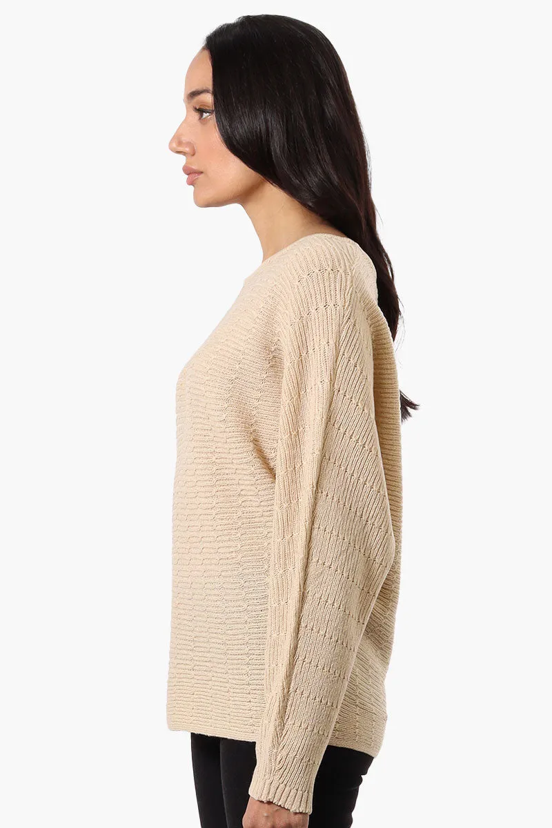 International INC Company Cable Knit Boat Neck Pullover Sweater - Beige