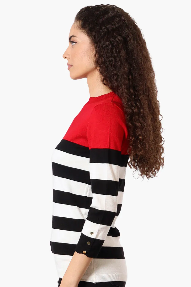 International INC Company Striped 3/4 Sleeve Pullover Sweater - Red