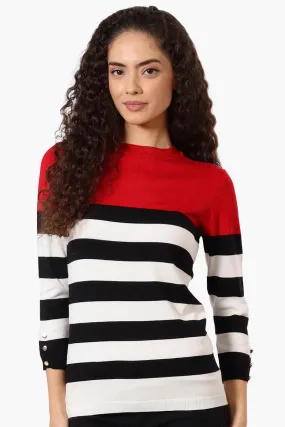 International INC Company Striped 3/4 Sleeve Pullover Sweater - Red