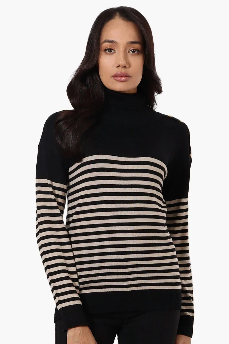 International INC Company Striped Turtleneck Pullover Sweater - Beige