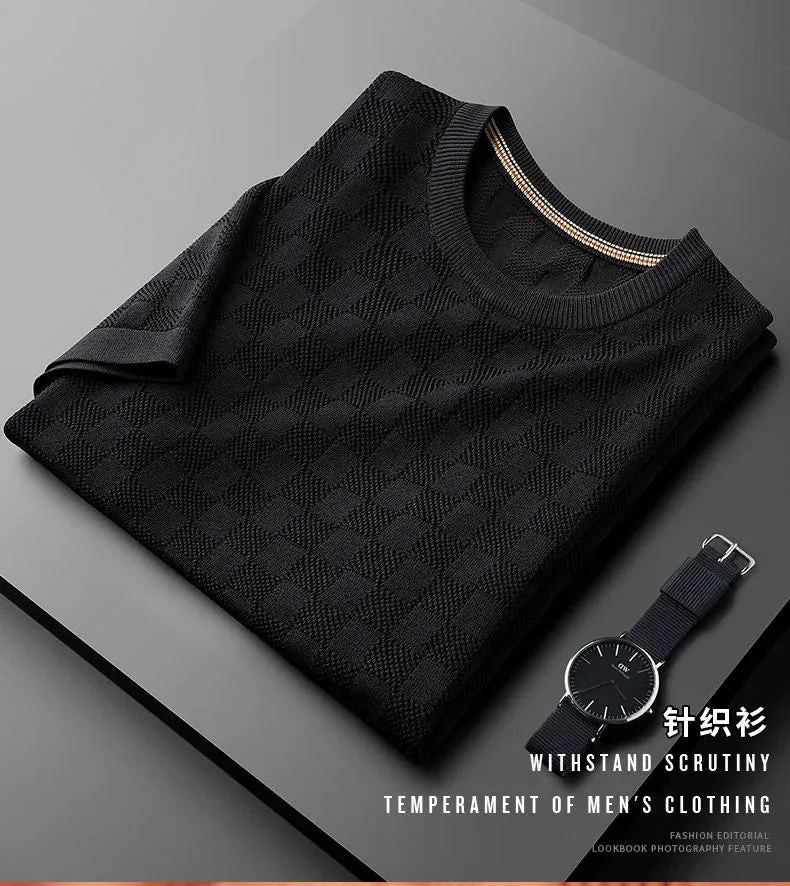 Jacquard Waffle Knitted Men's T-shirt Casual Half Sleeve.