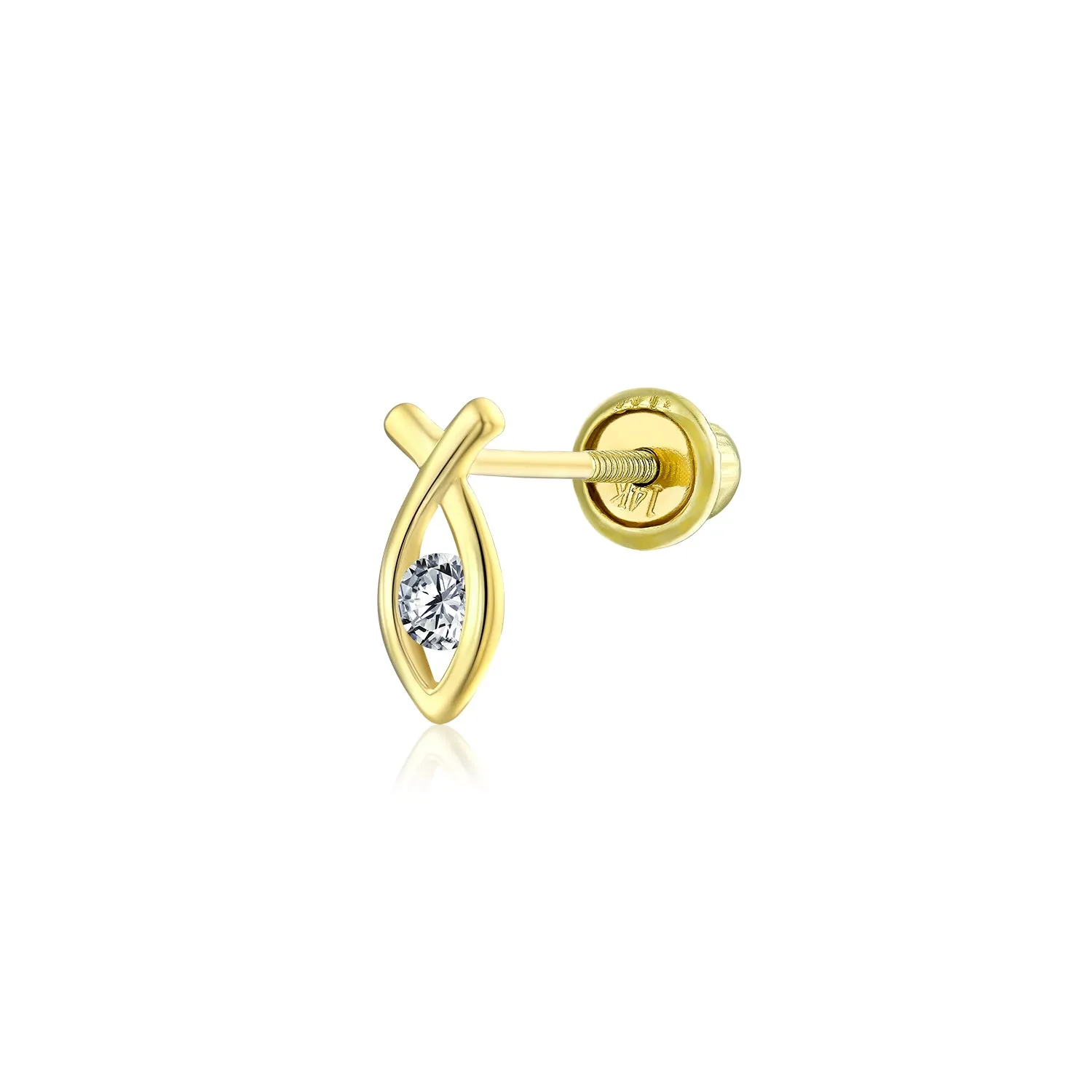 Jesus Fish Virgin Mary Cross Cartilage 1PC Earring 14K Gold Screwback