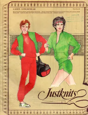 Justknits Womens Leisurewear Tracksuit Jogging Suit & Shorts 1980s Vintage Sewing Pattern Sizes 8 - 22 UNCUT Factory Folded