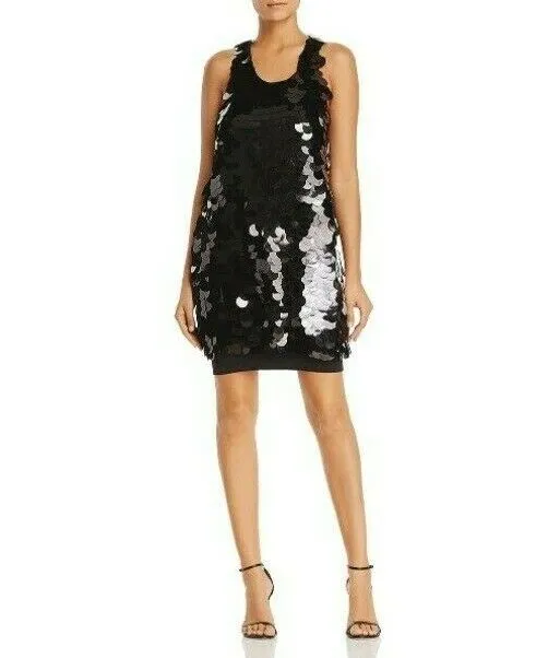 KENNETH COLE Women's Black High-Shine Paillettes Cocktail Dress